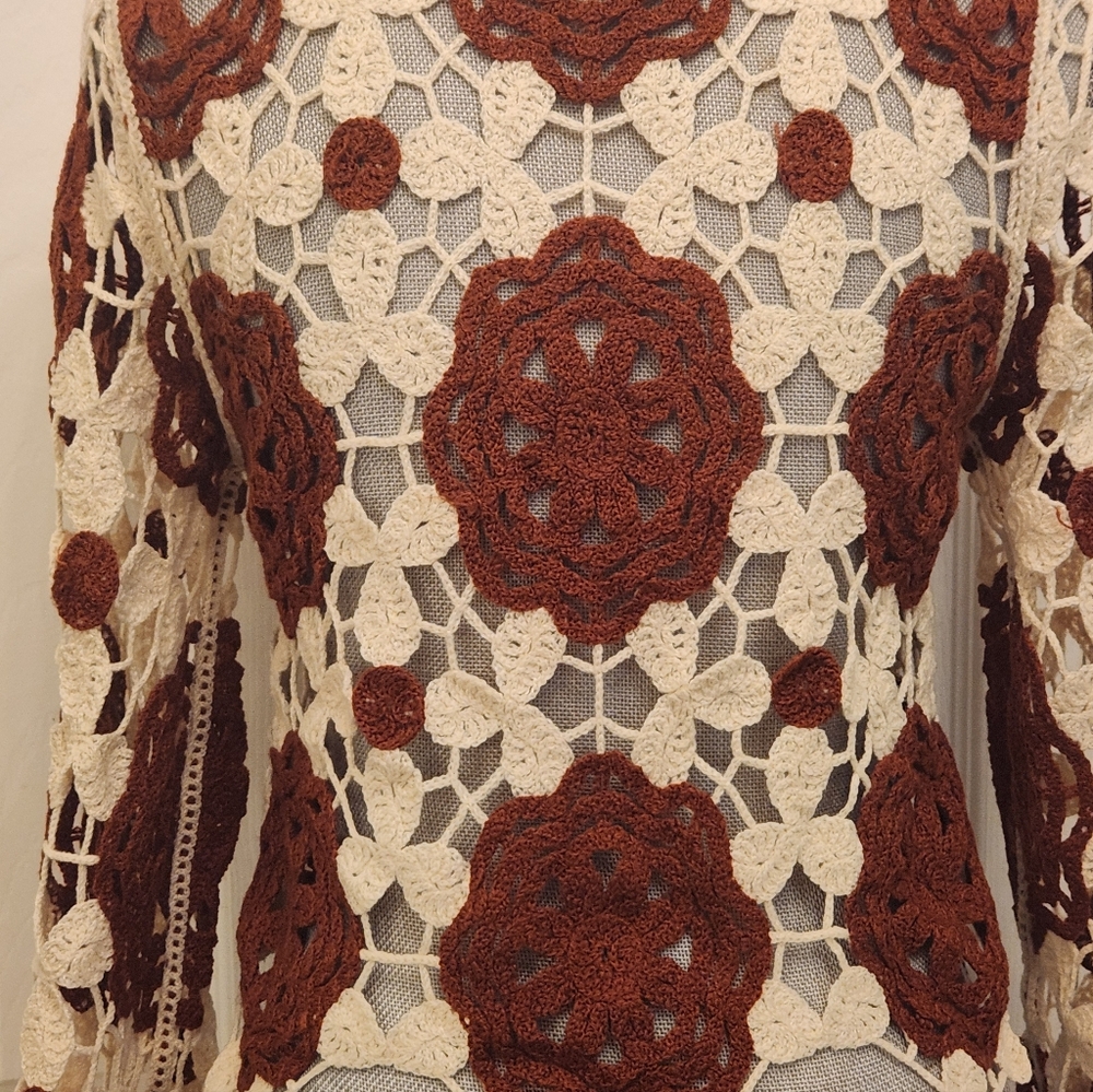 Rebellion Crochet Lace Top in Cream and Brown - Picture 6 of 6